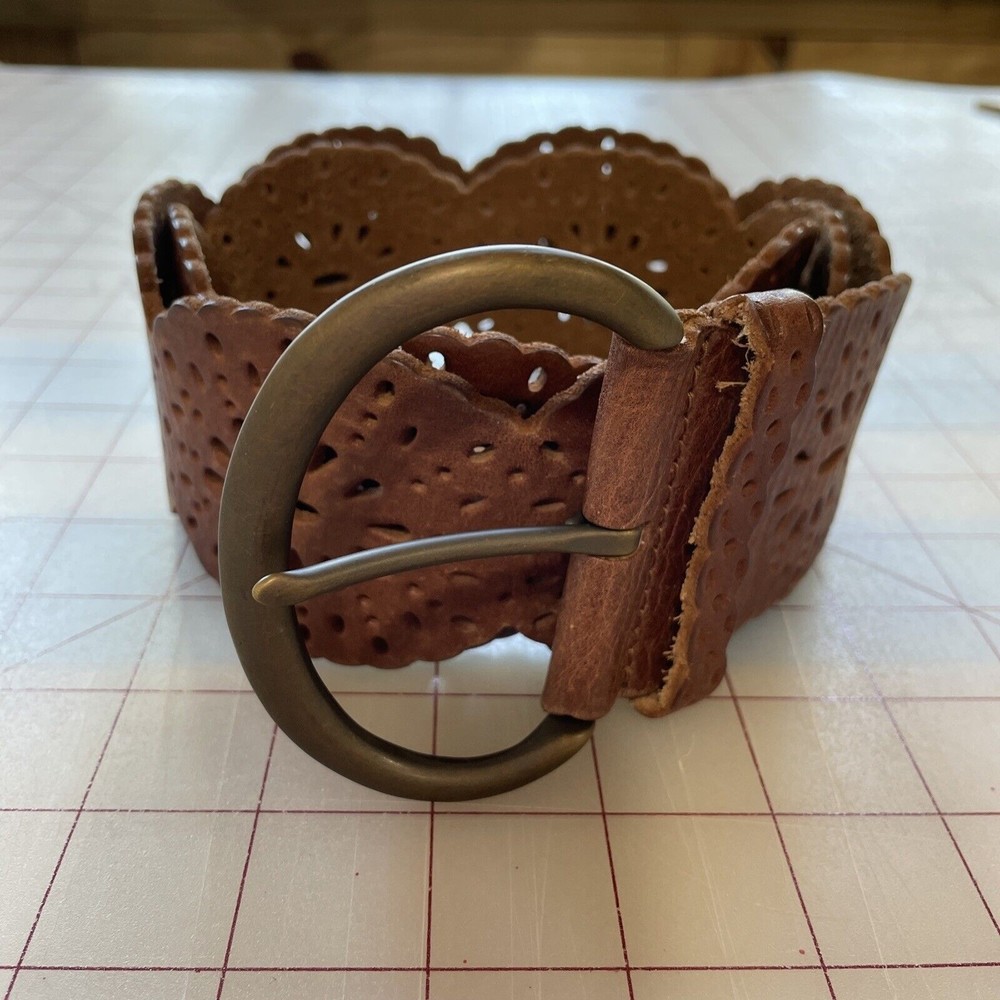 Fossil Womens 39.5" Leather Belt  2.5” Wide Brown Boho Hippie BT2968231